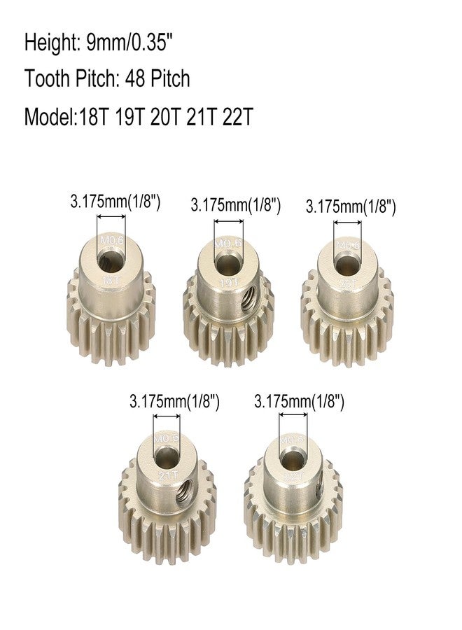 Rebower 5Pcs M0.6 Pinion Gear Set 18T 19T 20T 21T 22T for 3.175 mm Shaft Aluminium Alloy Pinion Gear with Screws for RC Motor - Image 2